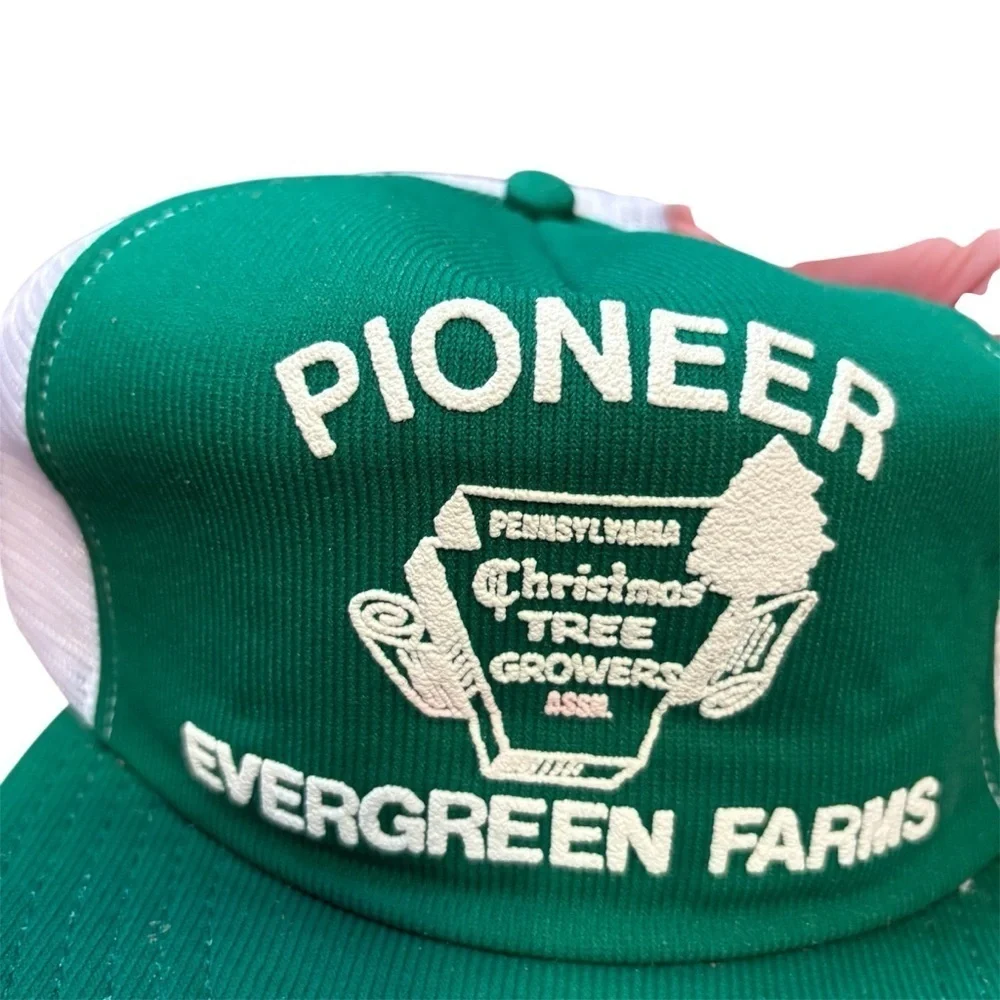 Vintage Pioneer Evergreen Farms Trucker Hat Snap Back Green Christmas Tree